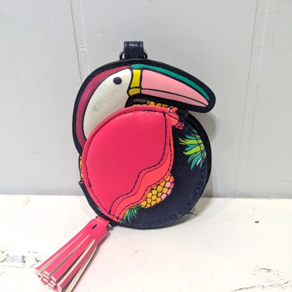 Vera Bradley Toucan Party Coin Purse Bag Charm Keychain Pineapple Tassel